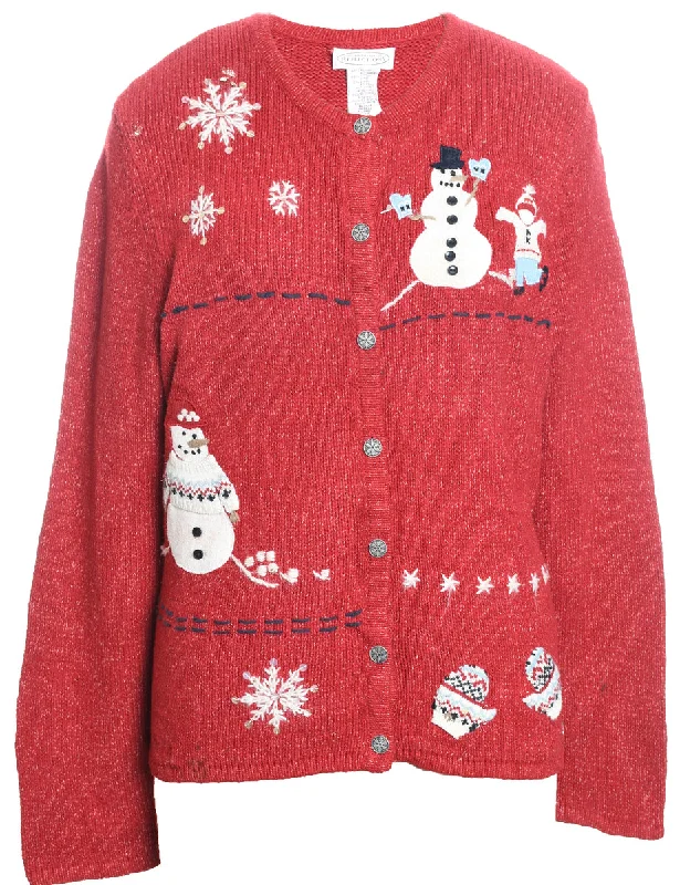 Snowman Christmas Cardigan - L