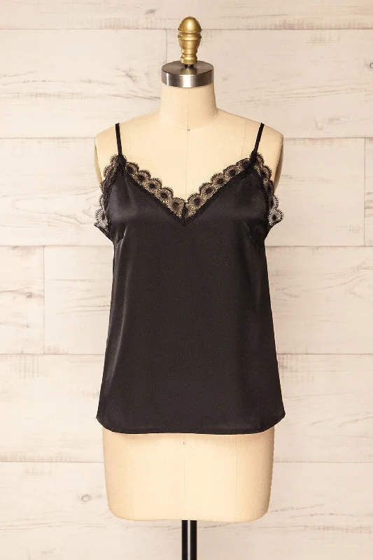 Hwasa Black | Satin Cami w/ Lace Trim