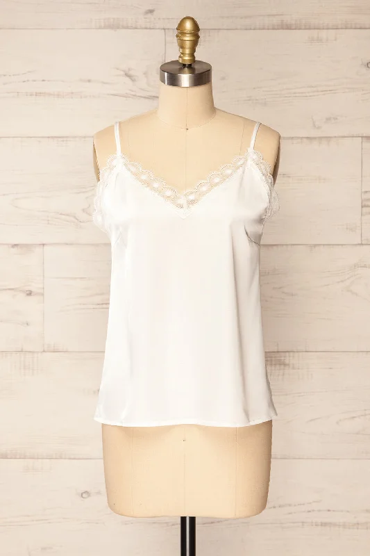 Hwasa White | Satin Cami w/ Lace Trim