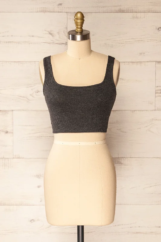 Seoul Charcoal | Cropped Ribbed Cami Top