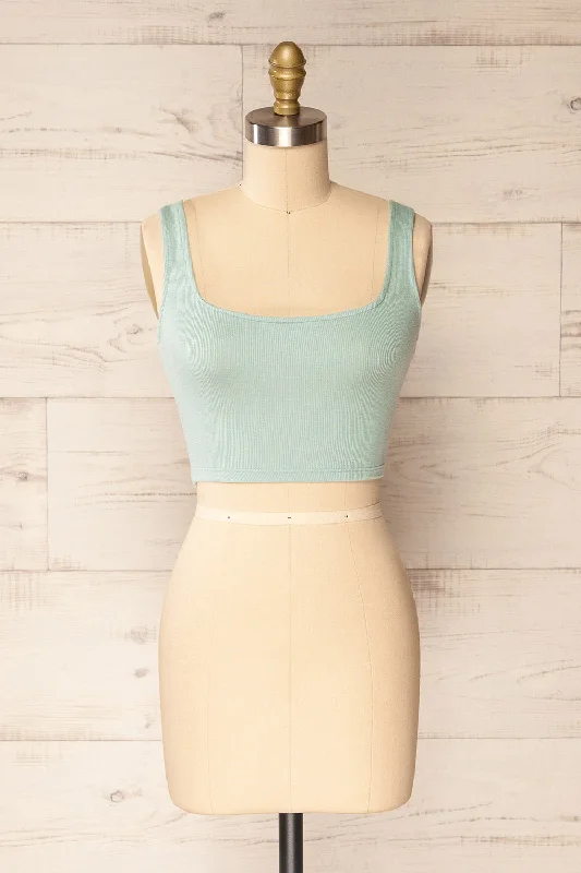 Seoul Sage | Cropped Ribbed Cami Top