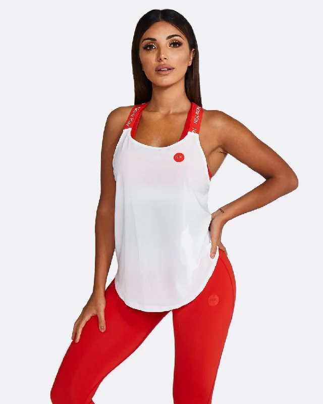 Nicky Kay | White Mesh Singlet w/ Red Shoulder Straps (ONLY SIZE L LEFT)