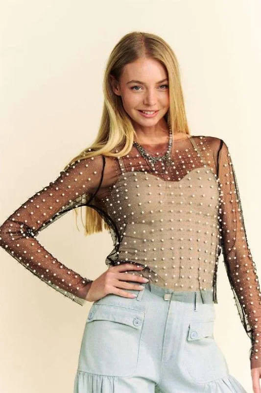 BEAD AND PEARL MESH TOP