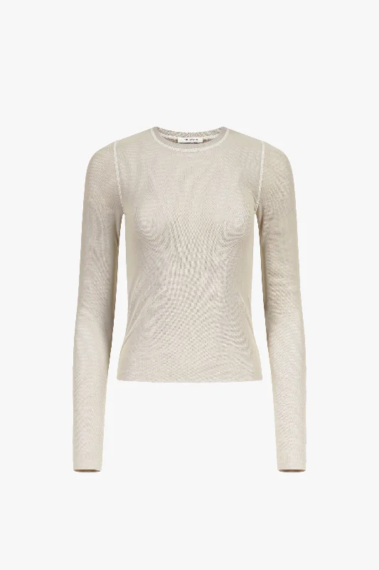 Beige/Brown Long Sleeve Mesh Top