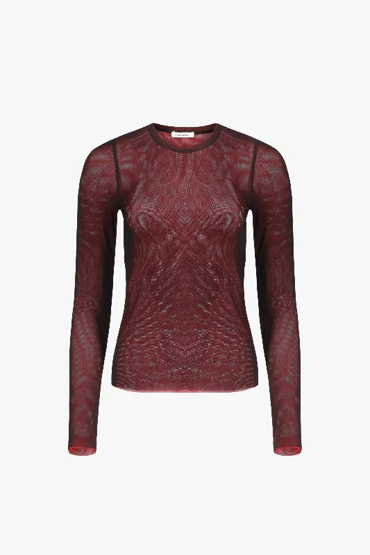 Black/Red Long Sleeve Mesh Top