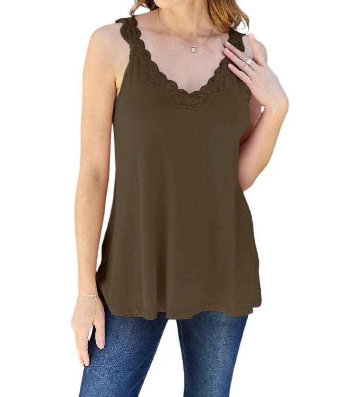 Effortless Elegance Lace V-Neck Cami In Coffee Brown