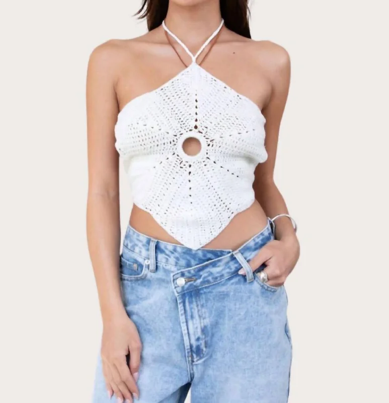 Petals Crotchet Knit Cami Top In White