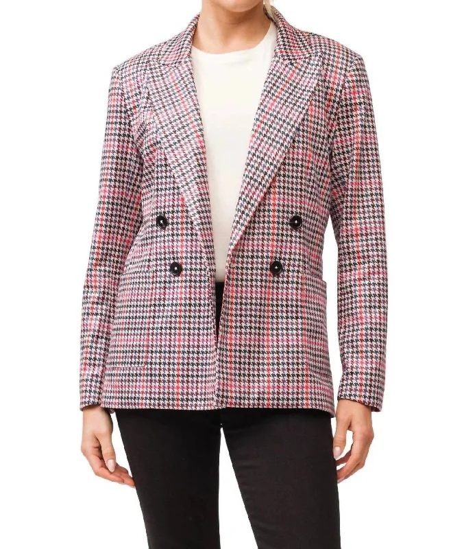 Elfi Double Breasted Jacket In Dahlia Mauve Houndstooth